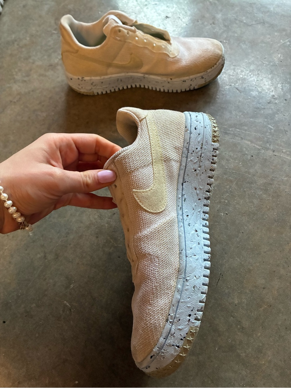 Nike Air Force 1 Crater Flyknit - White Blue, Speckled Sole - size 7.5